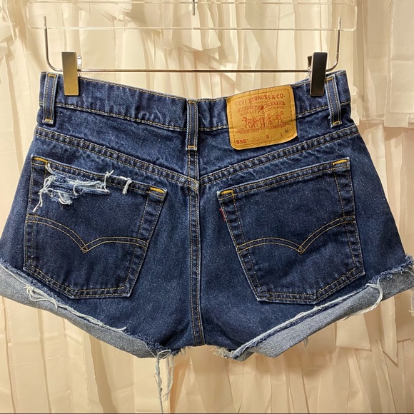 Levi 555 Dark Wash Distressed Denim Cutoffs - Picture 3 of 10
